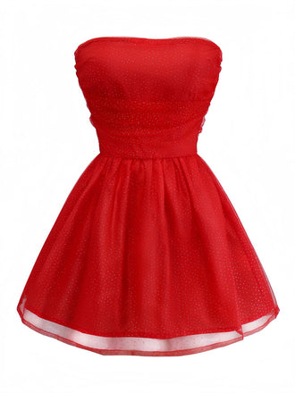 1960er Trägerlos Glitzer Rückenbindung Tüll Kleid