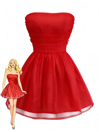 1960er Trägerlos Glitzer Rückenbindung Tüll Kleid