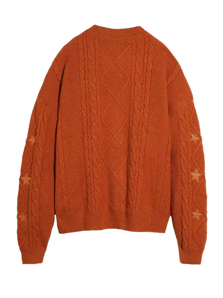 Orange 1940er V-Ausschnitt Stern Bestickt Cardigan