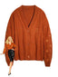 Orange 1940er V-Ausschnitt Stern Bestickt Cardigan