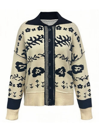 Beige 1940er Blumen Überschnittene Schulter Gestrickt Strickjacke