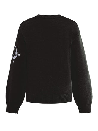 1980er Sonne Mond Bestickt Laternenärmel Stricken Cardigan