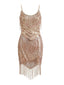 Champagner 1920er Spaghetti Träger Fransen Pailletten Kleid