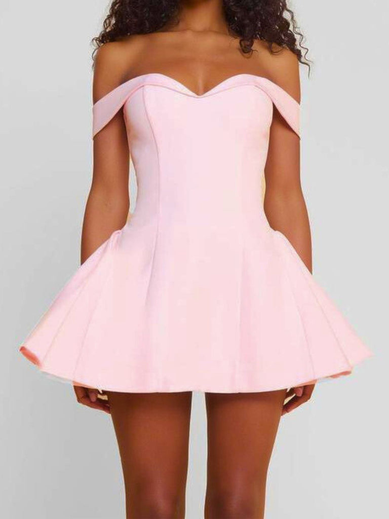 1960er Schulterfrei Figurbetont Einfarbig Mini Kleid