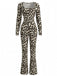 Braun 1980er Quadratischer Hals Leopard Jumpsuit