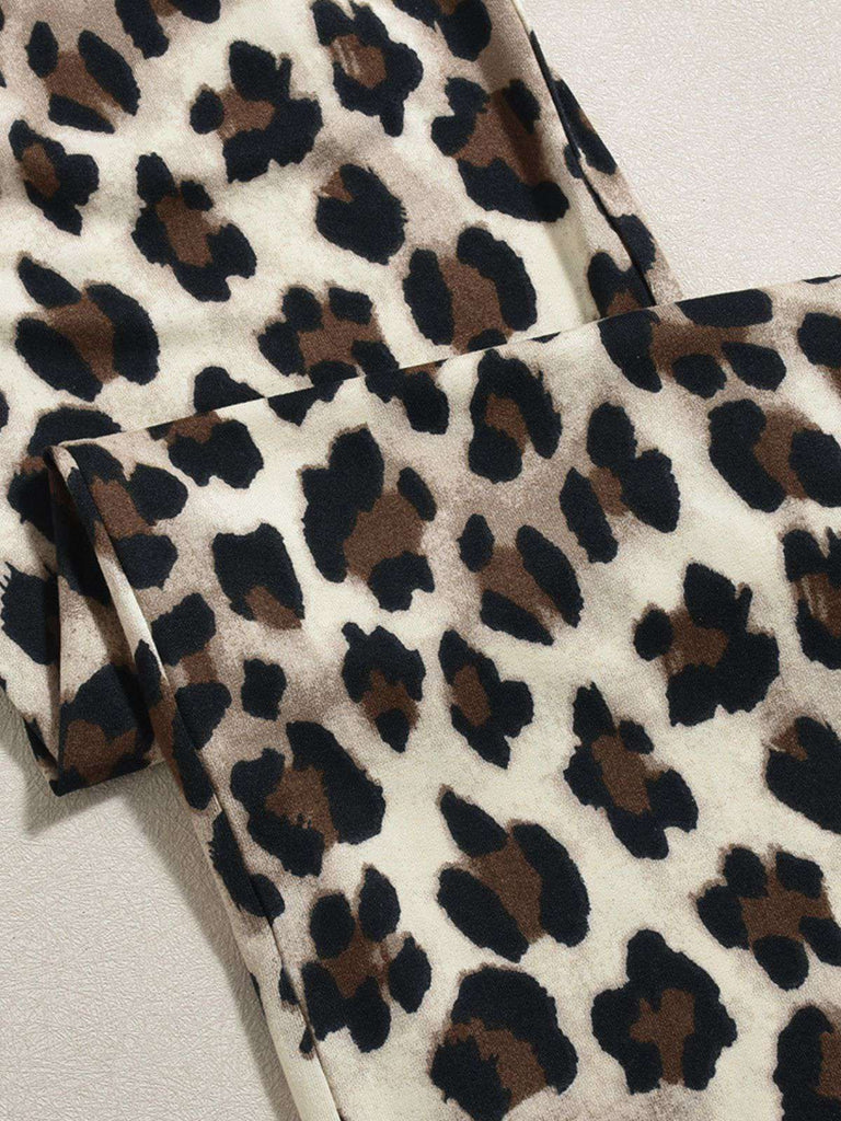 Braun 1980er Quadratischer Hals Leopard Jumpsuit