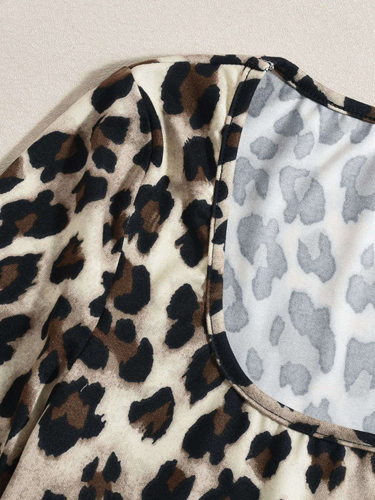 Braun 1980er Quadratischer Hals Leopard Jumpsuit