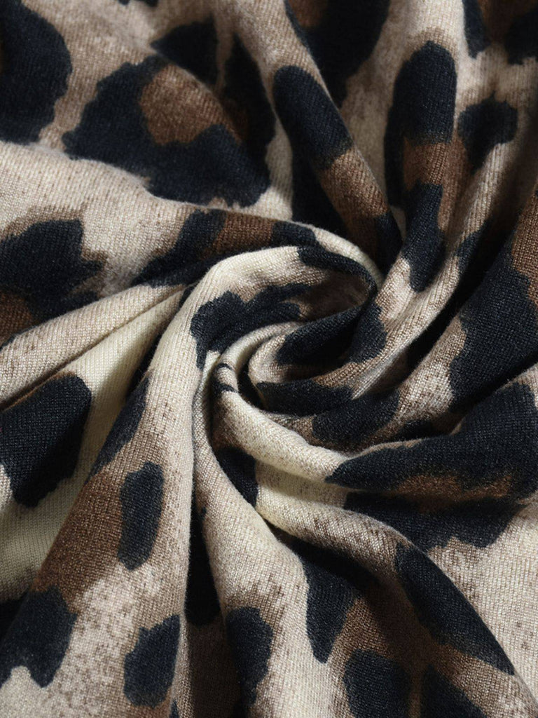 Braun 1980er Quadratischer Hals Leopard Jumpsuit