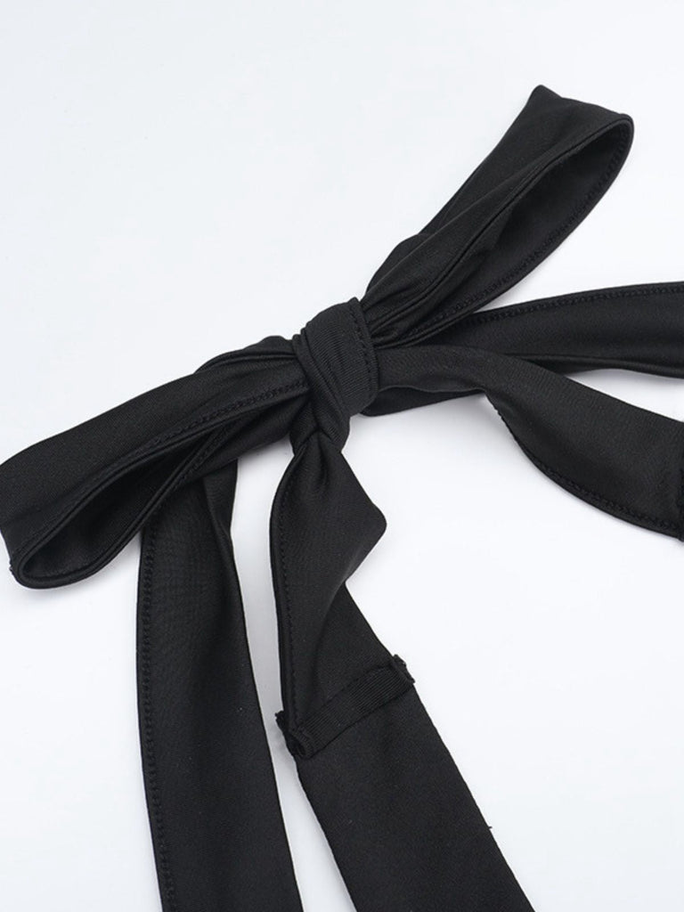 [Vorverkauf] Schwarz 1980er Solide Halter Rückenfrei Ausgestellt Jumpsuit