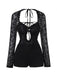 Schwarz 1950er Spitze Langärmel Cutout Bodysuit Romper