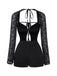 Schwarz 1950er Spitze Langärmel Cutout Bodysuit Romper
