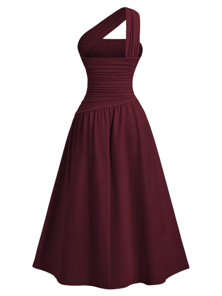 1930er Solide Wickel Eine Schulter Taille Gerafft Kleid