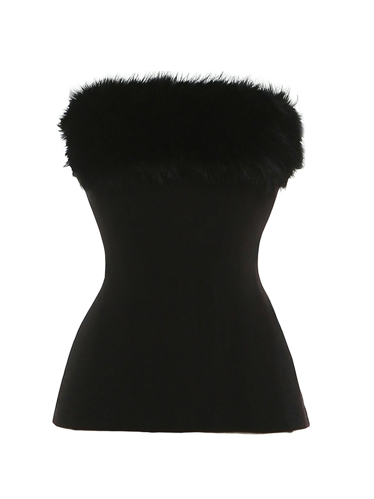 1980er Trägerlos Plüsch Tailliert Top Mit Langen Handschuhen