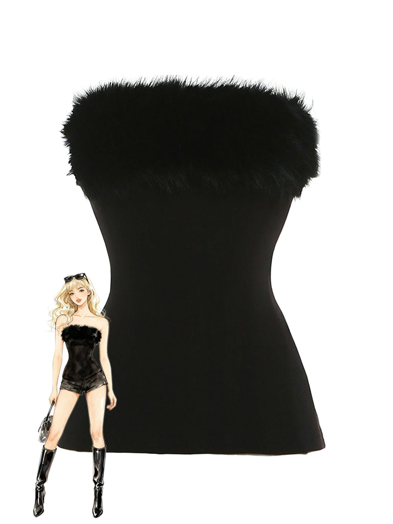 1980er Solide Trägerlos Plüsch Tailliert Top