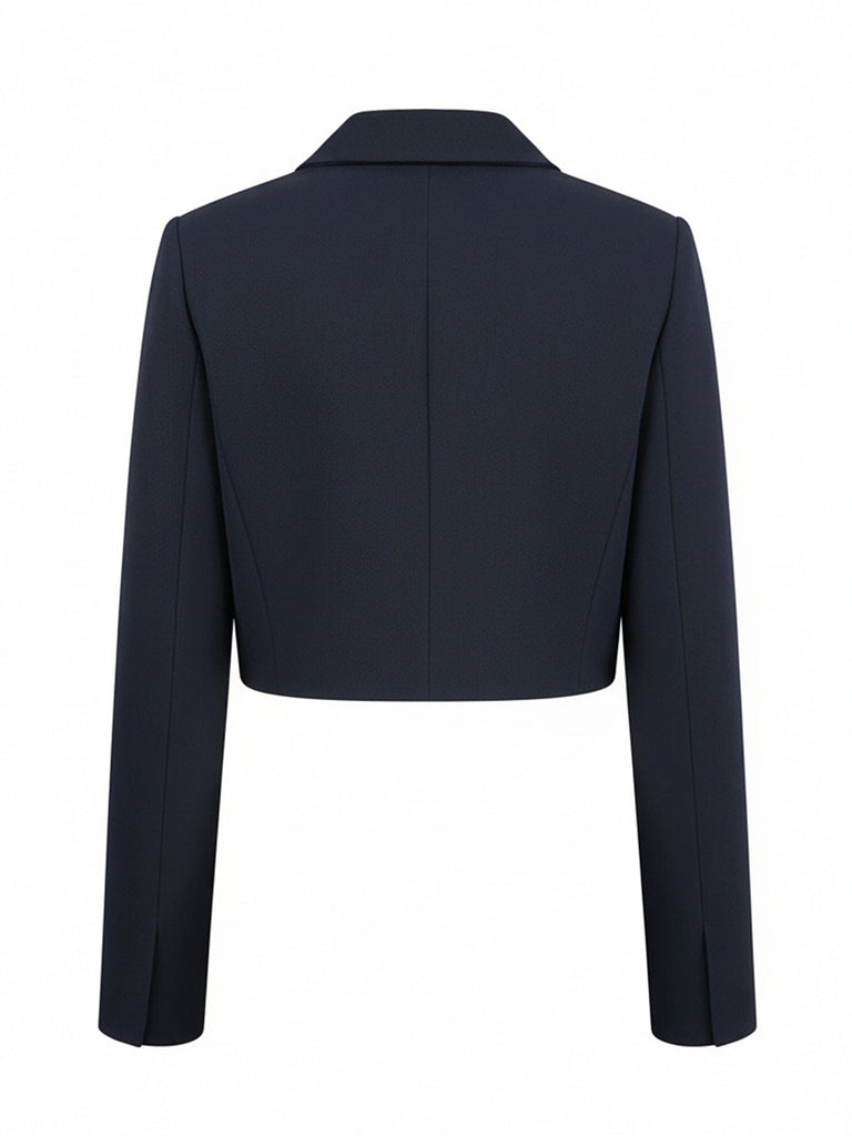 [Vorverkauf] Dunkelblau 1950er Solide Kurz Blazer Jacke