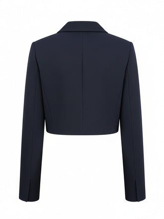 [Vorverkauf] Dunkelblau 1950er Solide Kurz Blazer Jacke