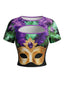 Mehrfarbig 1970er Karneval Gold Masken Druck Cutout Top