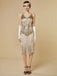 Dunkelgrün 1920er Pailletten Fransen Spaghetti Träger Flapper Kleid