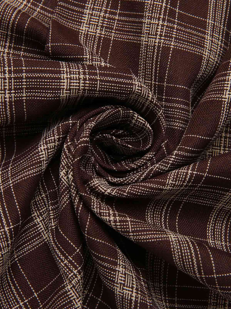 [Vorverkauf] Braun 1960er Plaid Patchwork Gürtel Plissiertes Rock