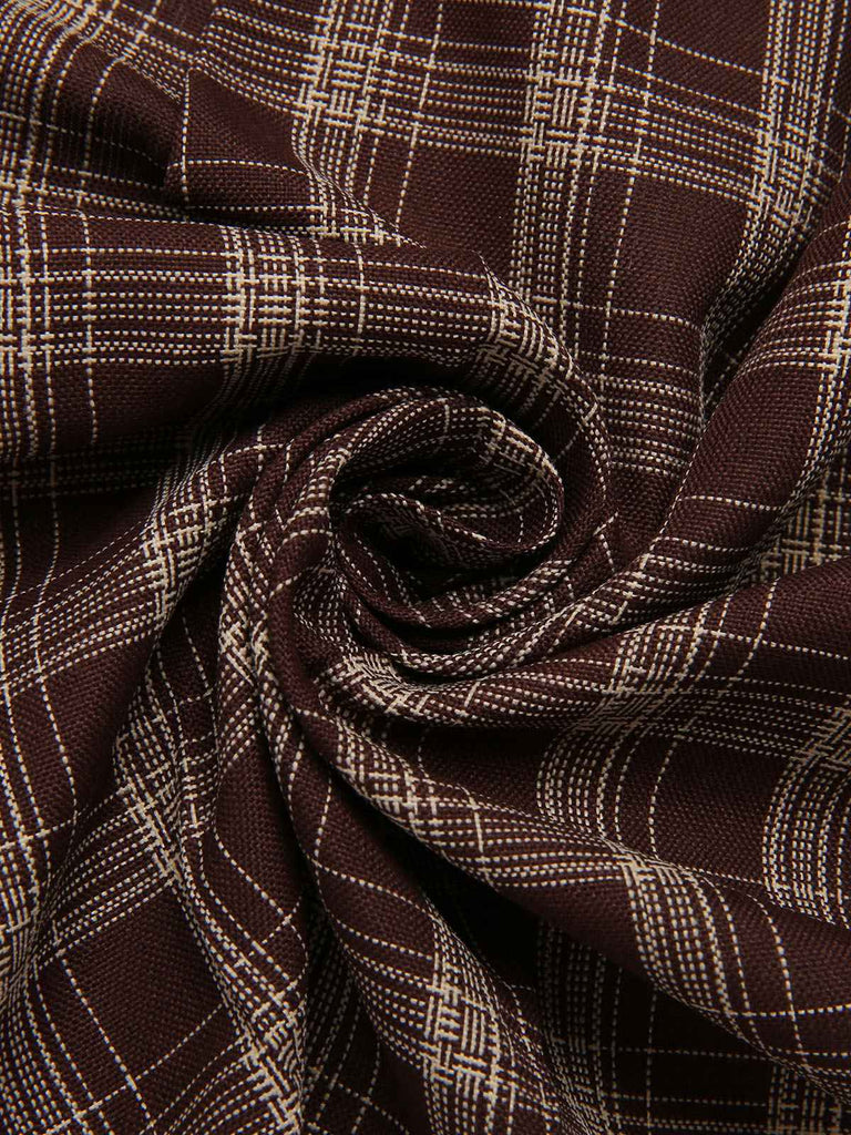 [Vorverkauf] 2PCS Khaki 1960er Plaid Patchwork Jacke & Plissiertes Rock