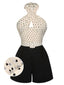 Beige 1950er 3D Herz Halter Patchwork Romper