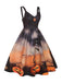 Schwarzes 1950er Halloween Kürbis Swing Kleid
