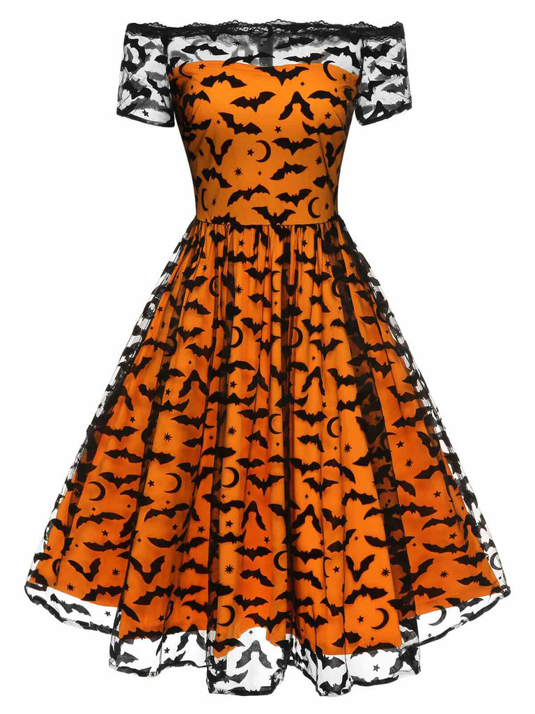 1950er Halloween Spitzen Schulter Swingkleid