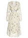 Beige 1940er Blumen Chorhemd V-Ausschnitt Schnürung Kleid