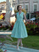 Mintgrün 1950er V-Ausschnitt Gestreiftes Kleid