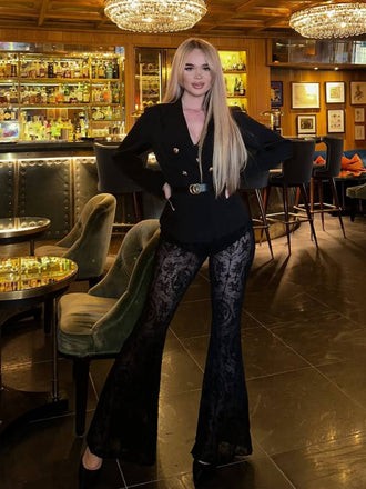 Schwarz 1930er Halloween Spitze mit hoher Taille Schlaghosen