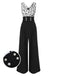 Schwarz 1930er Halloween Fledermaus Patchwork Jumpsuit