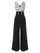 Schwarz 1930er Halloween Fledermaus Patchwork Jumpsuit