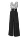 Schwarz 1930er Halloween Fledermaus Patchwork Jumpsuit
