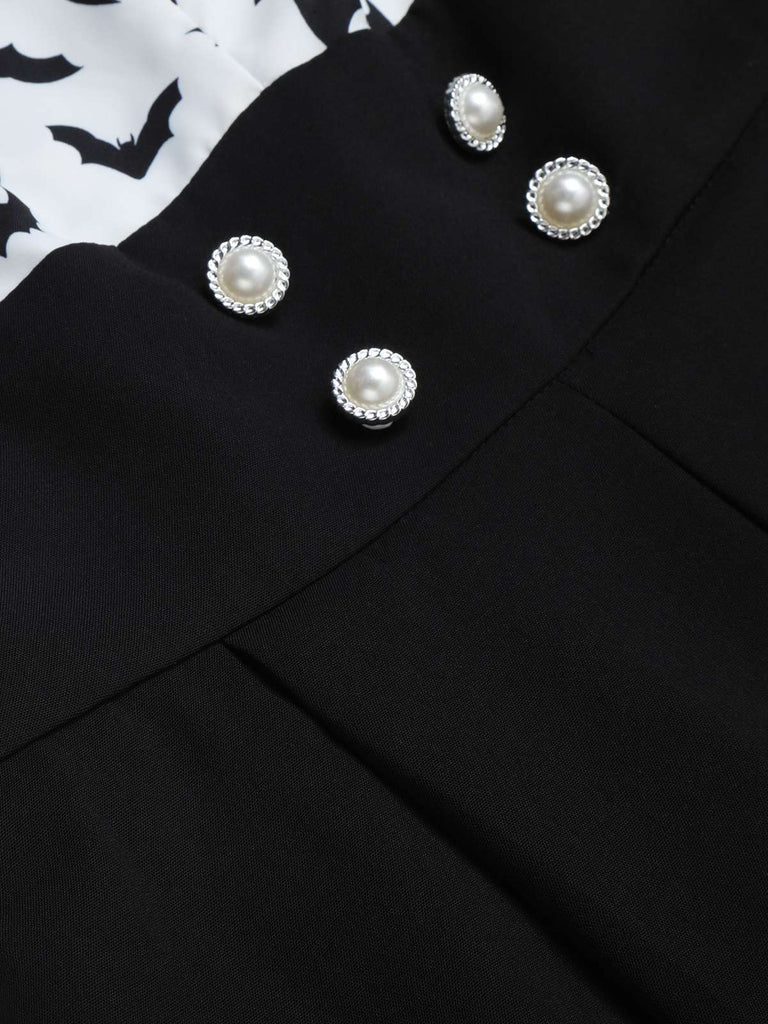 Schwarz 1930er Halloween Fledermaus Patchwork Jumpsuit