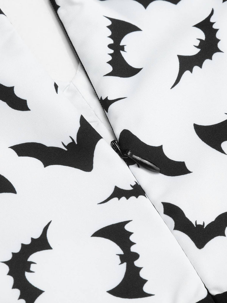 Schwarz 1930er Halloween Fledermaus Patchwork Jumpsuit