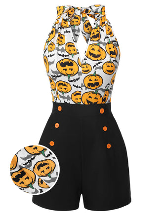 Schwarz 1950er Halloween Kürbis Halter Romper