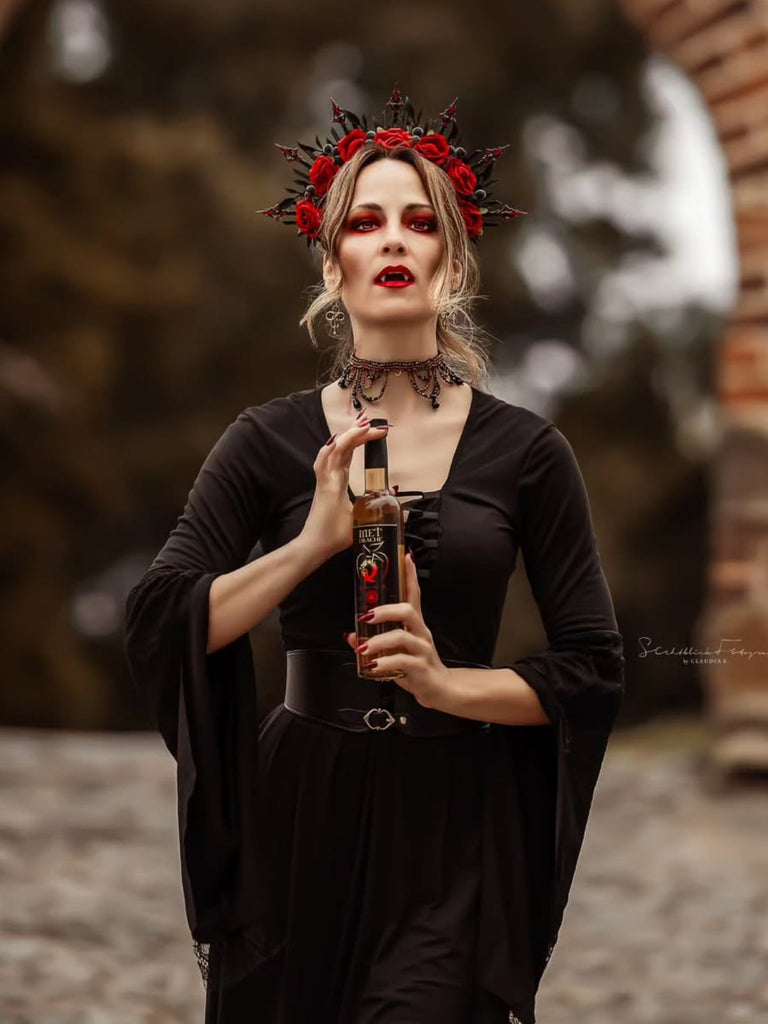 1950er Halloween Gothic Vampir Spitze Patchwork Hexenkleid