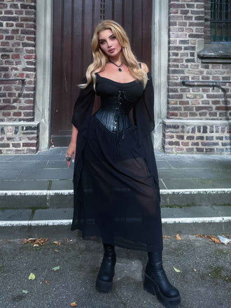 1950er Halloween Gothic Vampir Spitze Patchwork Hexenkleid