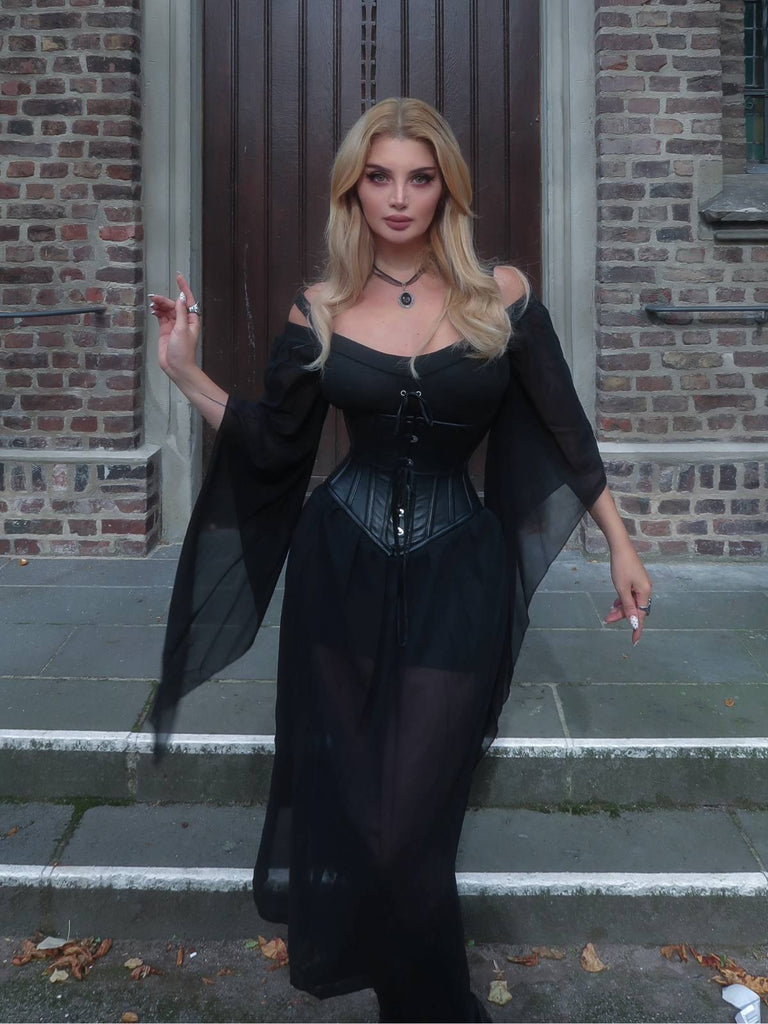 1950er Halloween Gothic Vampir Spitze Patchwork Hexenkleid