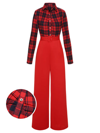 Rot 1930er Weihnachten Plaid Jumpsuit