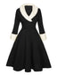Schwarz 1950er Weihnachten Patchwork Kleid