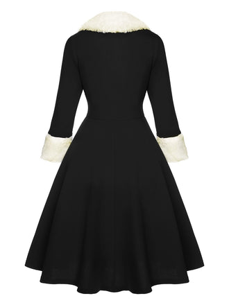 Schwarz 1950er Weihnachten Patchwork Kleid