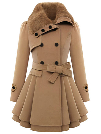 Weihnachten Pelzkragen Taillierter Winter Mantel