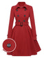 Rot 1950er Solide Farbe Revers Schmaler Mantel