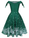 Schwarz 1950er Weihnachten Schneeflocke Off-Shoulder Kleid