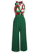 Grün 1930er Weihnachten Plaid Spitze Patchwork Jumpsuit