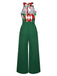 Grün 1930er Weihnachten Plaid Spitze Patchwork Jumpsuit