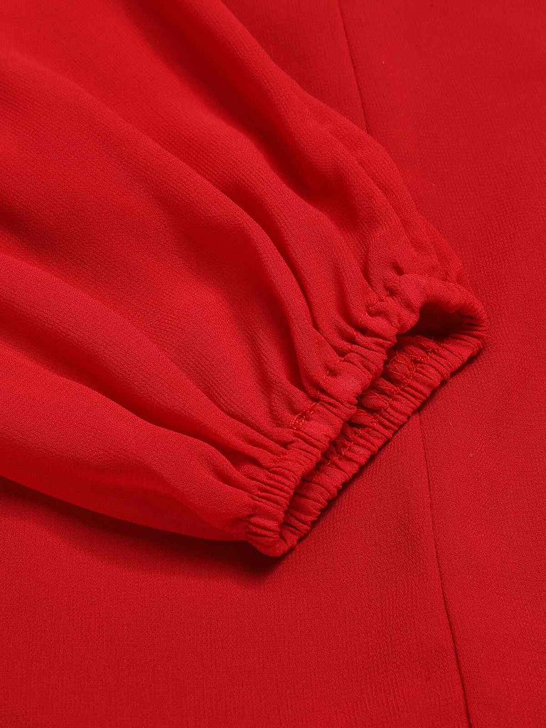 Rot 1960er Solide Chiffon Chorhemd V-Ausschnitt Kleid