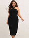 [Übergröße] Schwarz 1960er Kreuzhalter Kleid