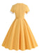 1950er Solide Kontrast V-Ausschnitt Swing Kleid